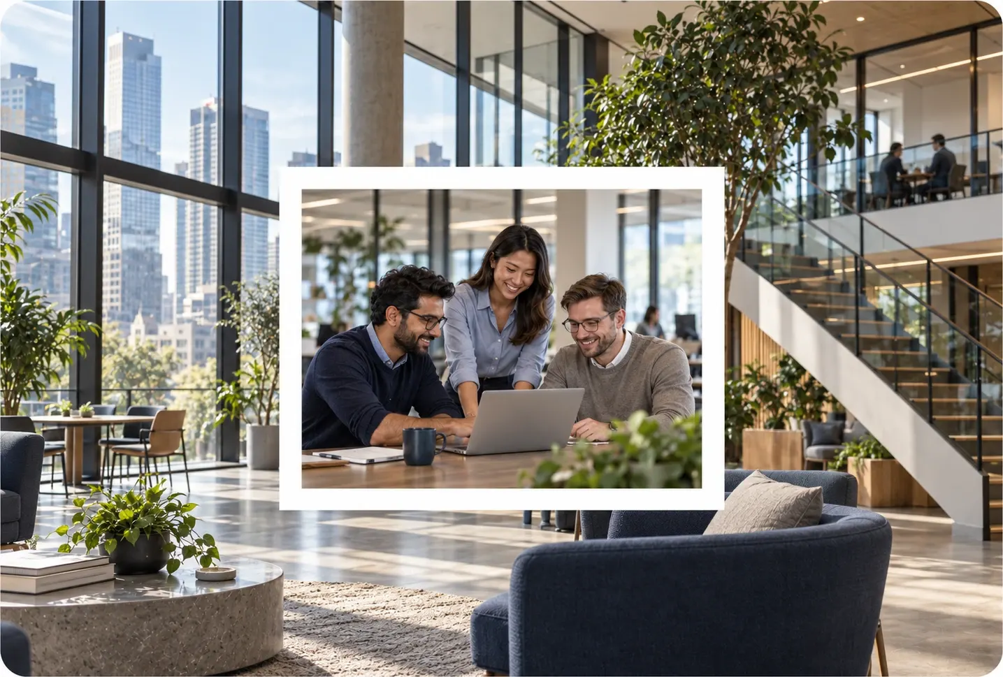 Software development partner team meeting in a modern office