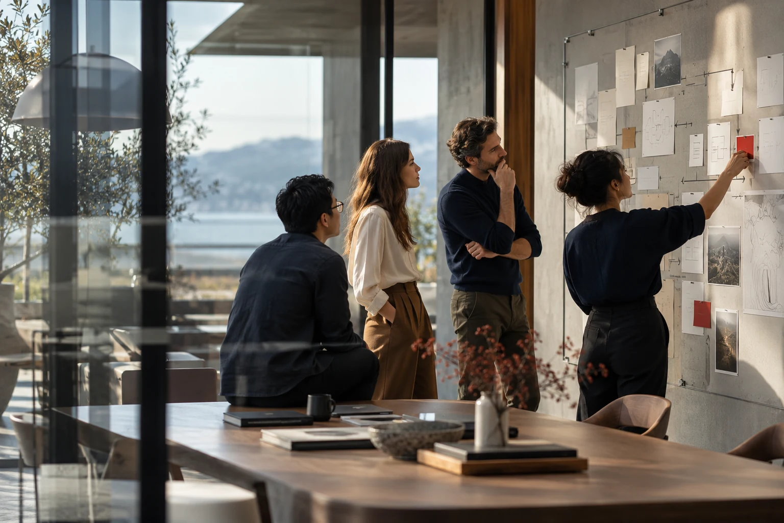 Team mapping ideas on a wall during a product discovery workshop